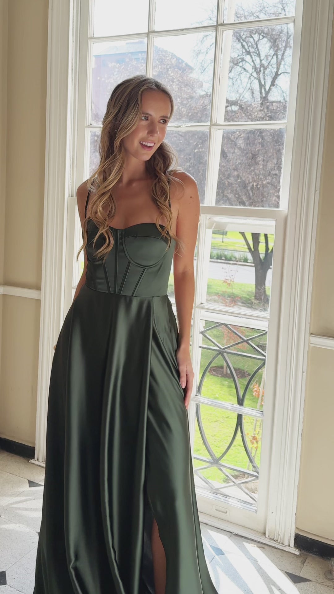 Vestido Largo de Fiesta Laureta Verde Olivo