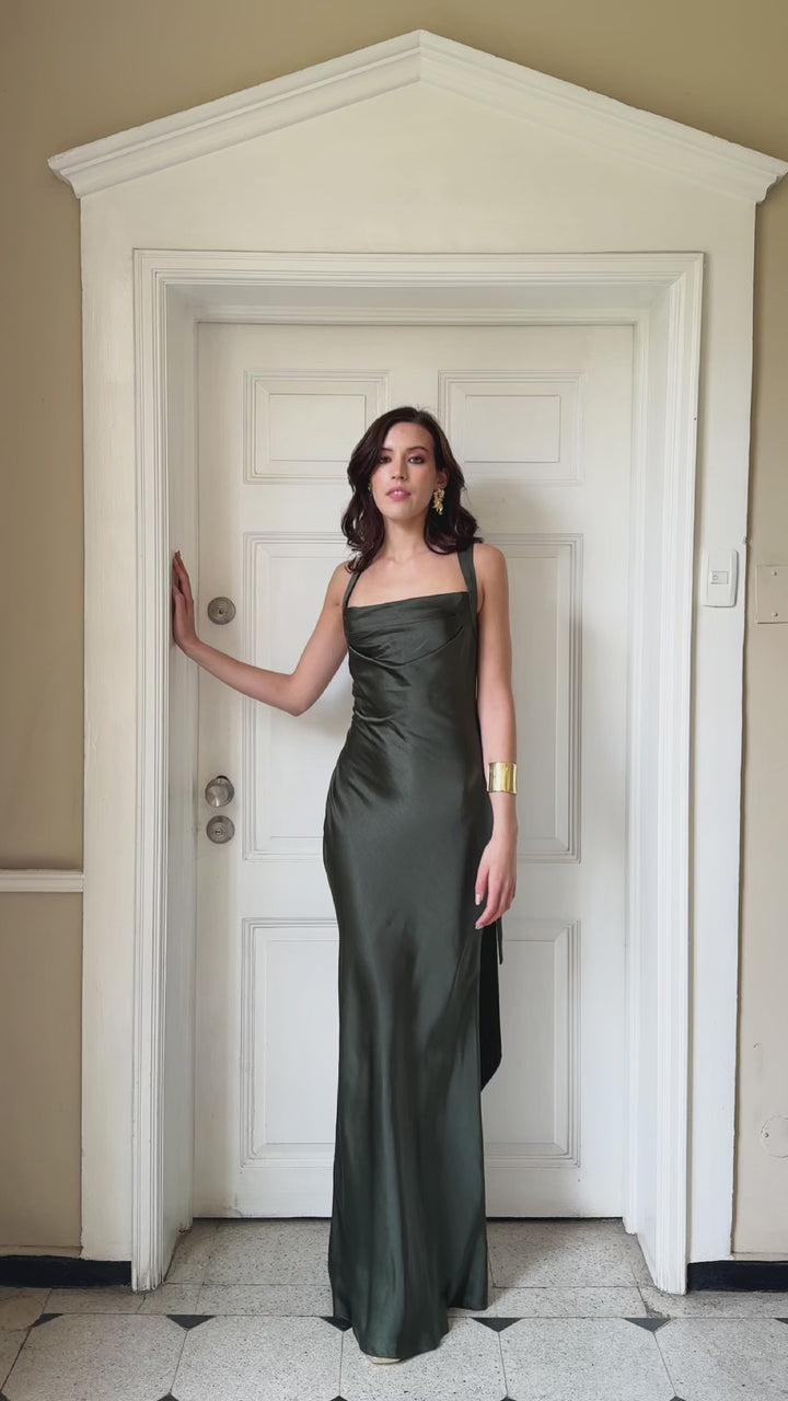 Vestido Largo de Fiesta Capri Verde Olivo