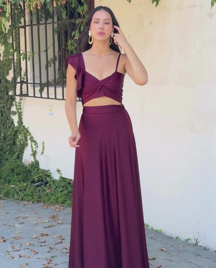 Conjunto De Fiesta Sole Un Hombro Burdeo