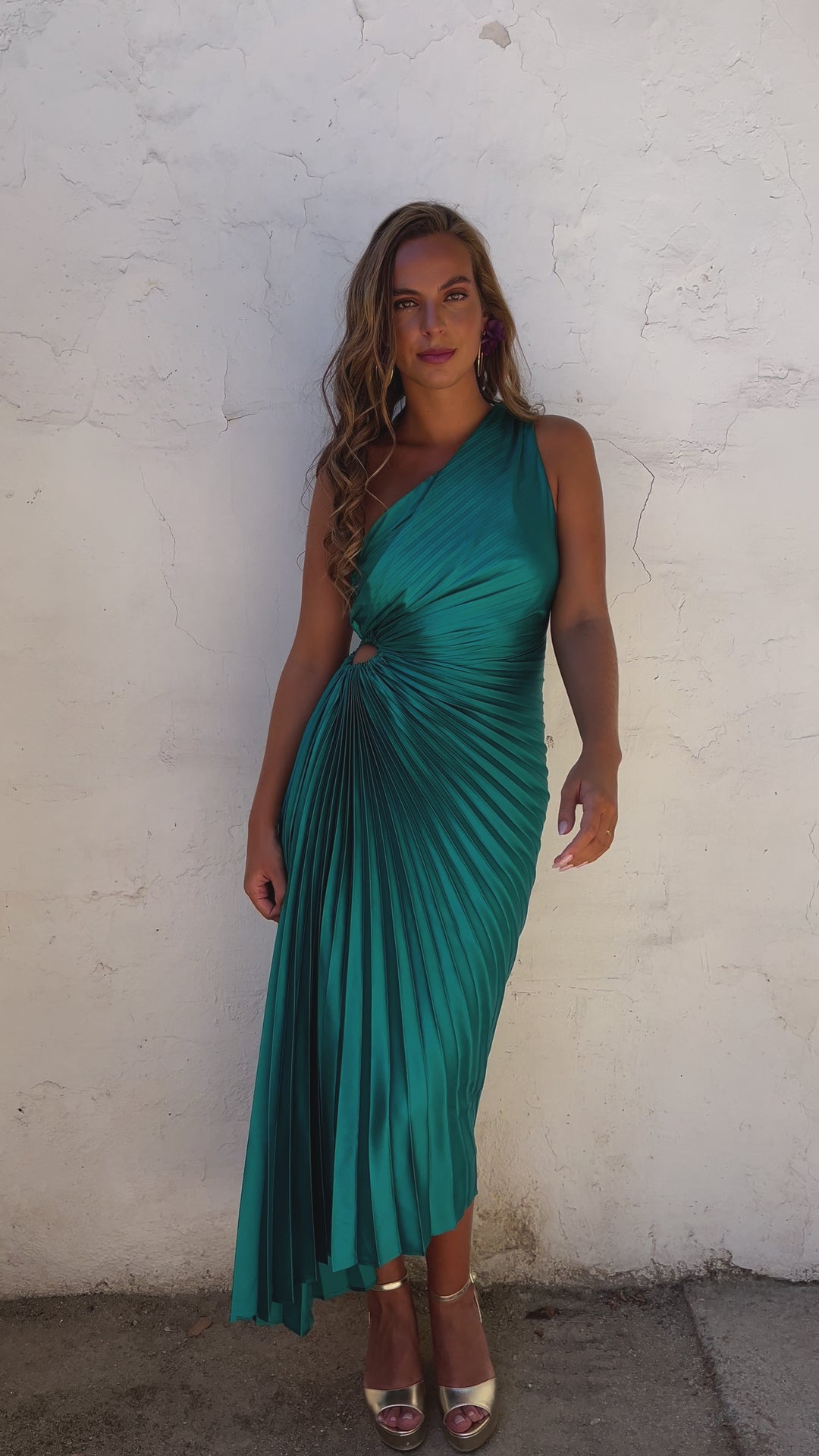 Vestido Largo de Fiesta Lucía un Hombro Verde (REVISAR FOTO)