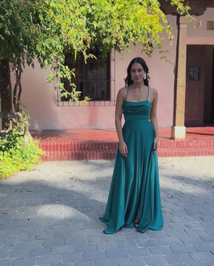 Vestido de Fiesta Largo Camila Verde Petróleo