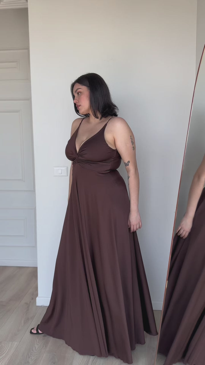 Vestido Largo de Fiesta Nudo Chocolate