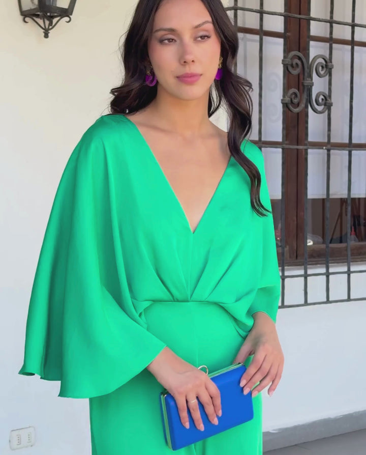 Clutch Lorenza Rectangular Liso Con Broche Anillo Azul_royal