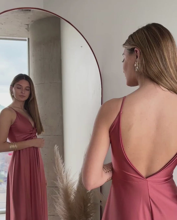 Vestido Largo de Fiesta Nudo Canela Claro