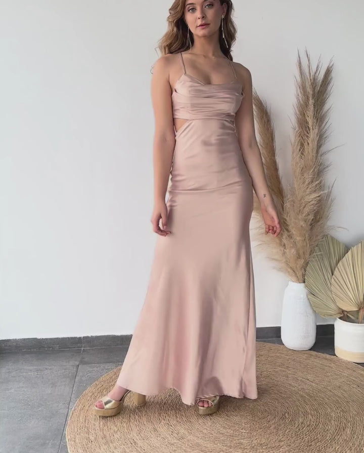 VESTIDO DE FIESTA LARGO CAROL DORADO