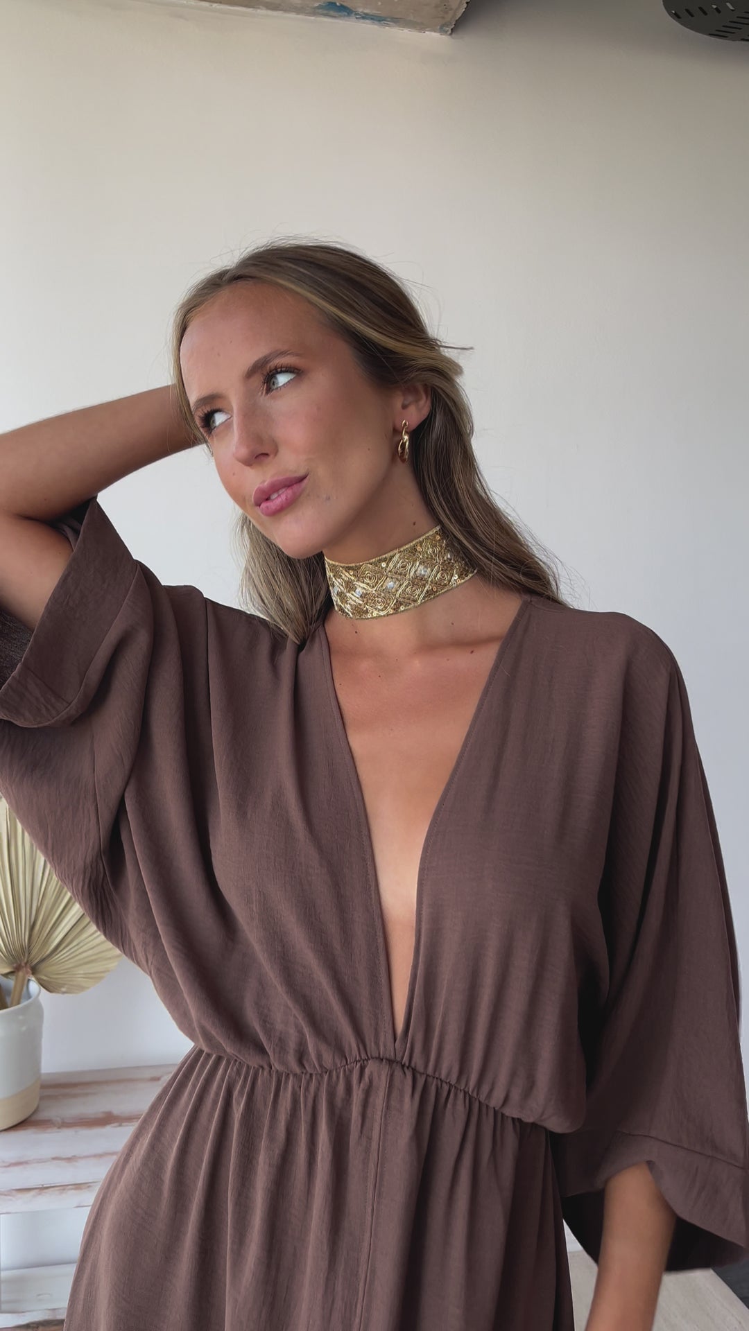 Vestido Largo de Fiesta Pola Café