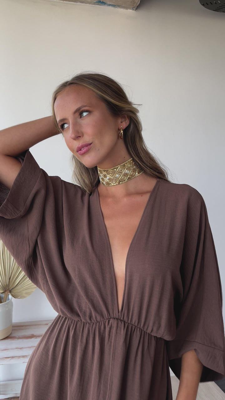 Vestido Largo de Fiesta Pola Café