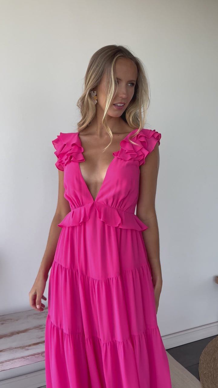 VESTIDO DE FIESTA LARGO DANAE FUCSIA