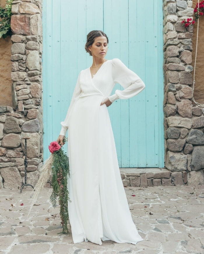 Vestido Largo de Novia Jacinta Manga Larga Ivory