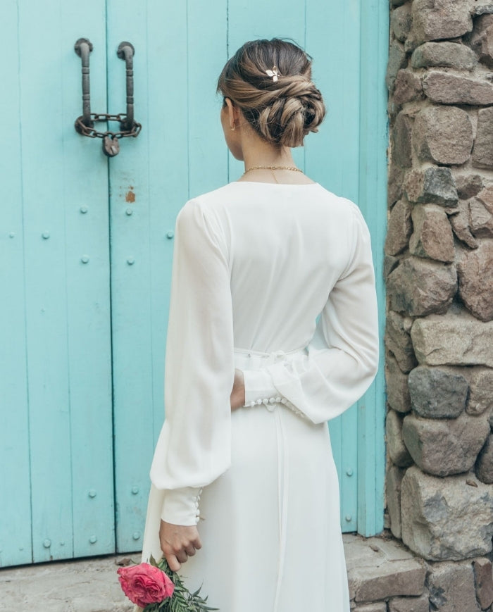 Vestido Largo de Novia Jacinta Manga Larga Ivory