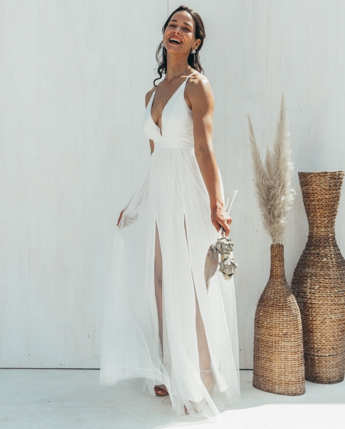 VESTIDO LARGO LAURA TUL BLANCO