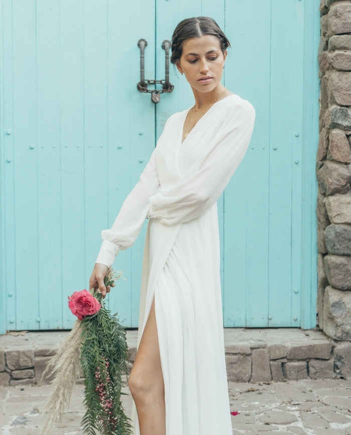 Vestido Largo de Novia Jacinta Manga Larga Ivory