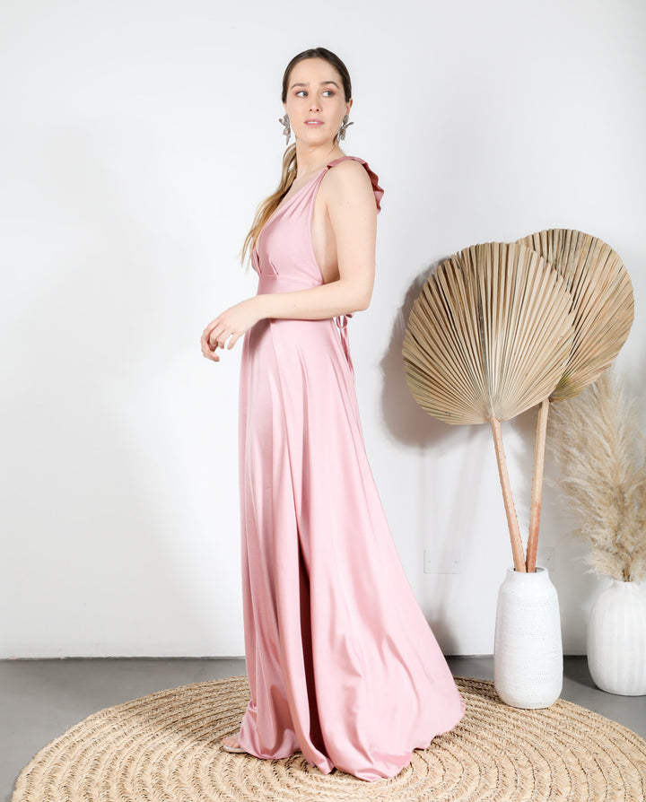 VESTIDO DE FIESTA LARGO ISIDORA ROSADO