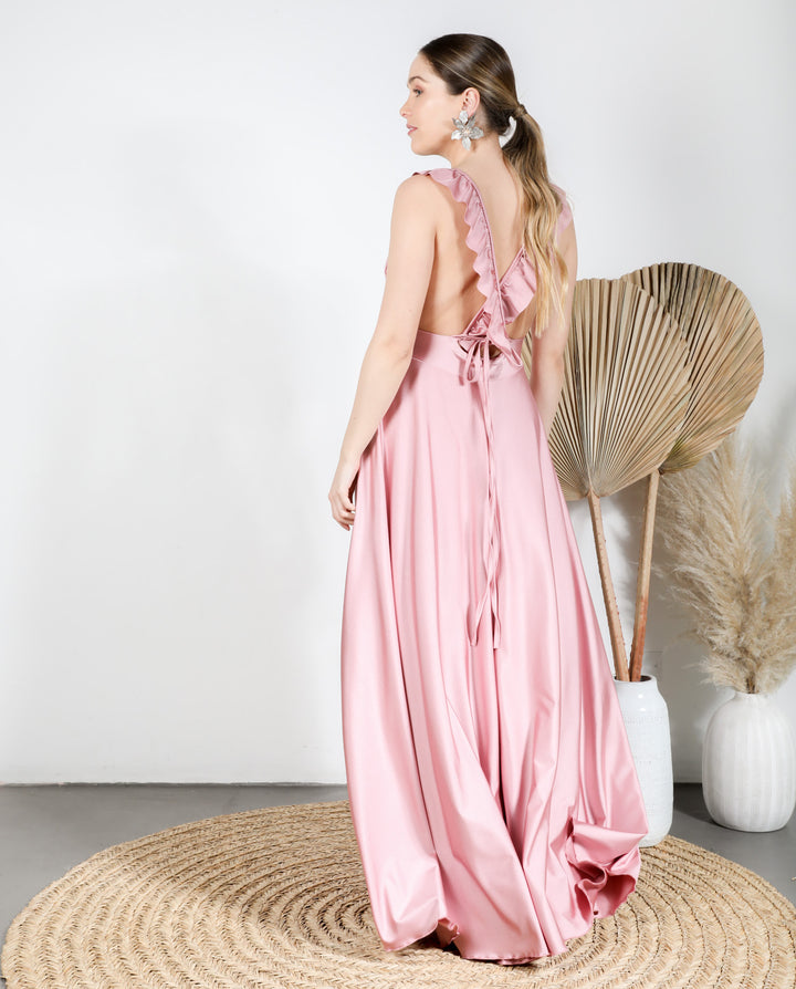 VESTIDO DE FIESTA LARGO ISIDORA ROSADO