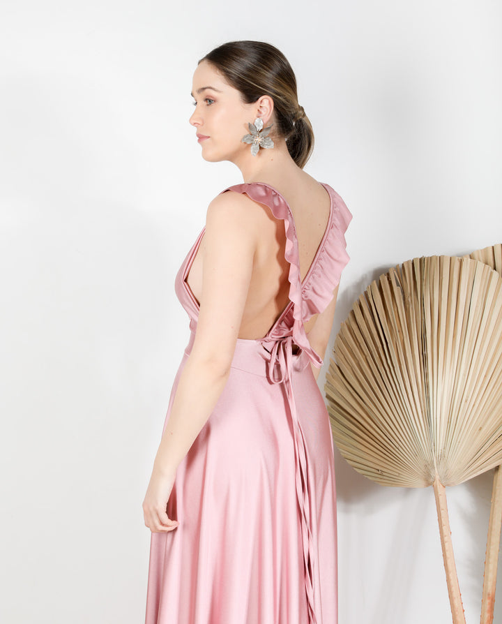 VESTIDO DE FIESTA LARGO ISIDORA ROSADO