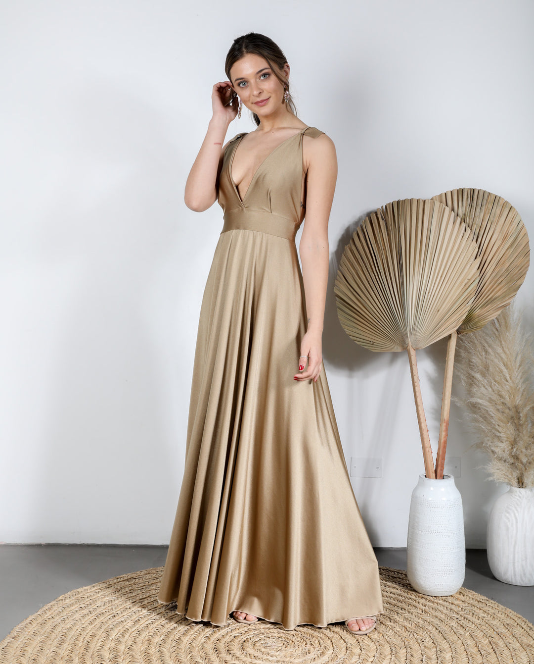 VESTIDO DE FIESTA LARGO ISIDORA DORADO OSCURO