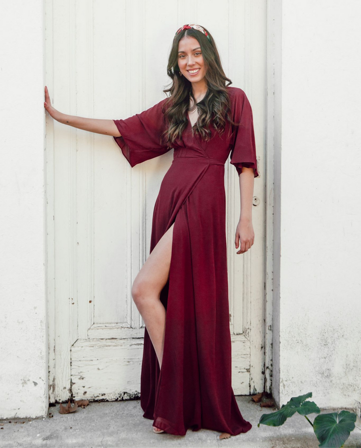 Vestido Largo de Fiesta Leandra Gasa Burdeo