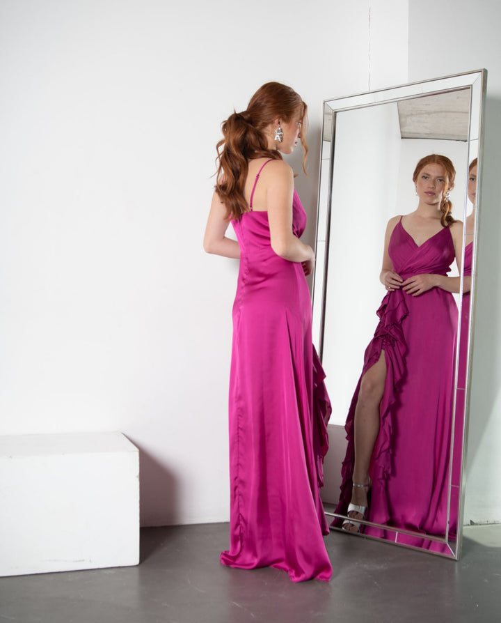 VESTIDO DE FIESTA LARGO SILVINA FUCSIA