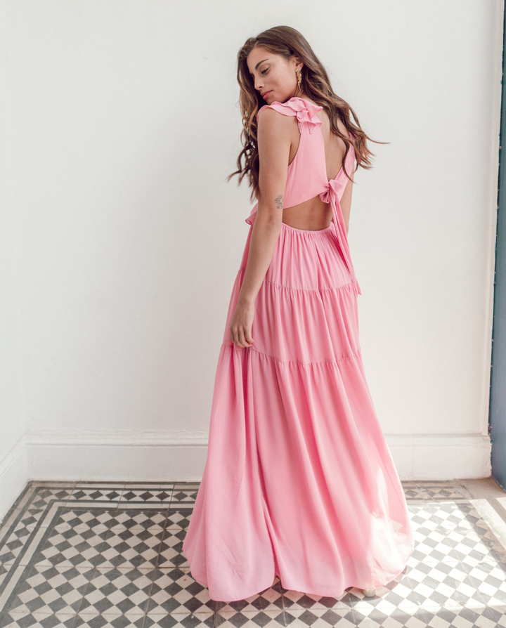 VESTIDO LARGO DE FIESTA DANAE ROSADO