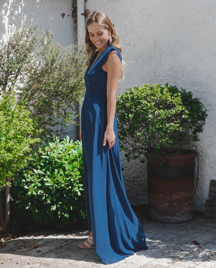VESTIDO LARGO SARA GASA AZUL PARIS