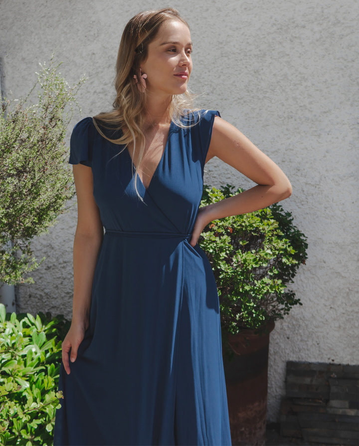 VESTIDO LARGO SARA GASA AZUL PARIS