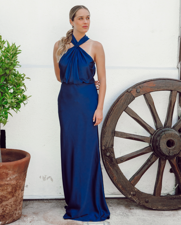 Vestido Largo de Fiesta Sofía Halter Azul