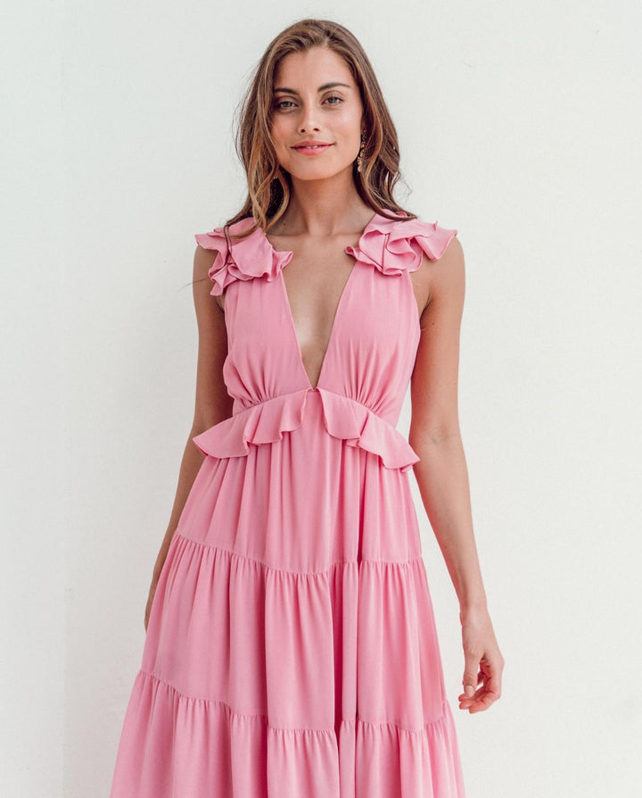 VESTIDO LARGO DE FIESTA DANAE ROSADO