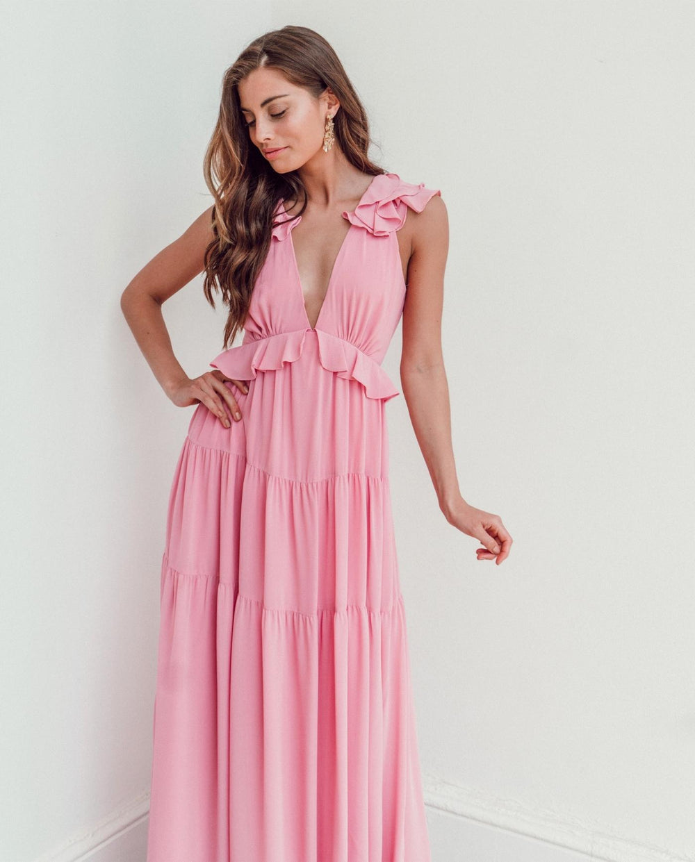 VESTIDO LARGO DE FIESTA DANAE ROSADO