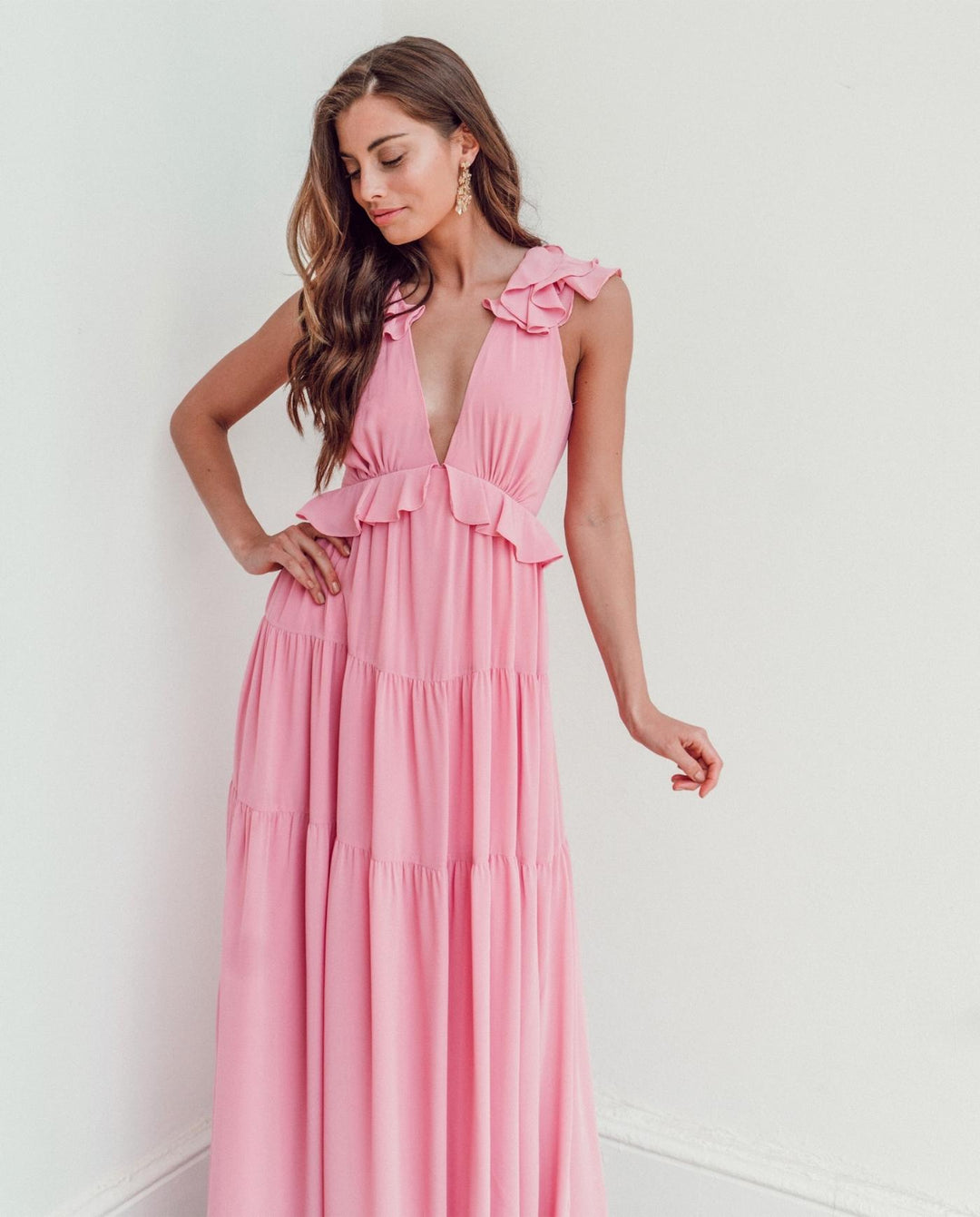 VESTIDO LARGO DE FIESTA DANAE ROSADO