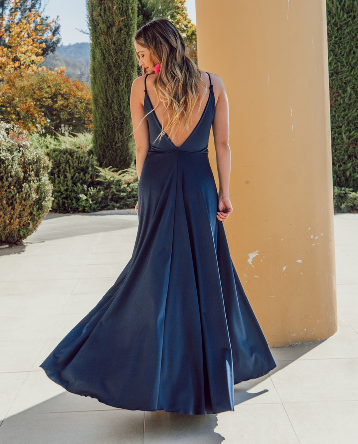 Vestido Largo de Fiesta Nudo Azul Oscuro