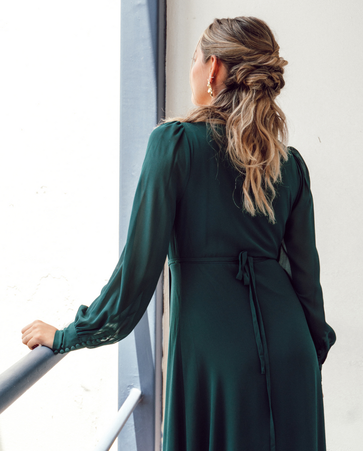 Vestido Largo Jacinta Manga Larga Verde