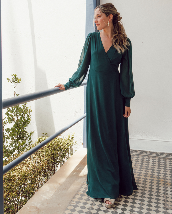 Vestido Largo Jacinta Manga Larga Verde