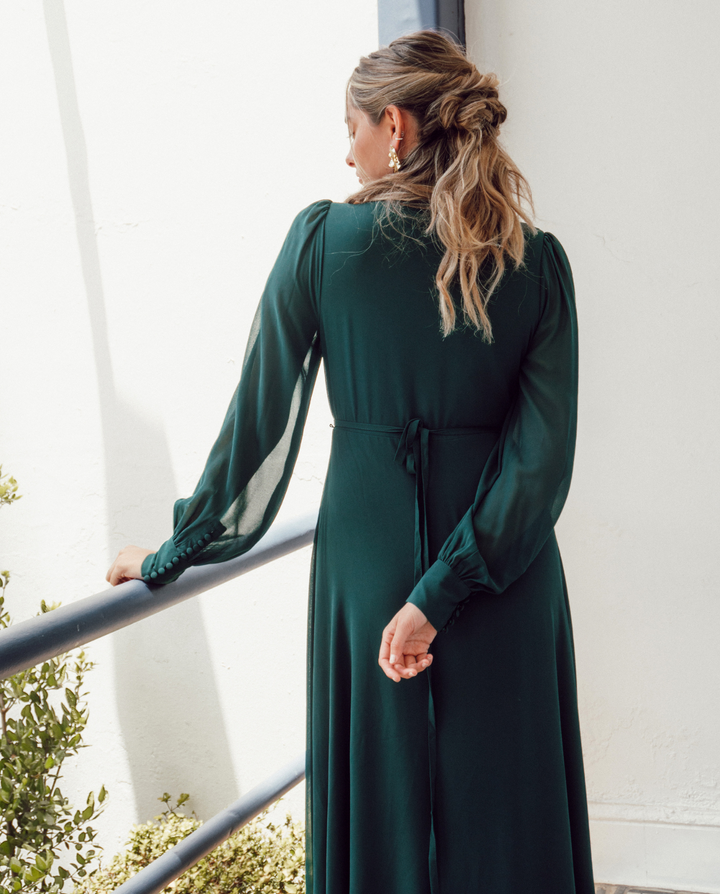 Vestido Largo Jacinta Manga Larga Verde