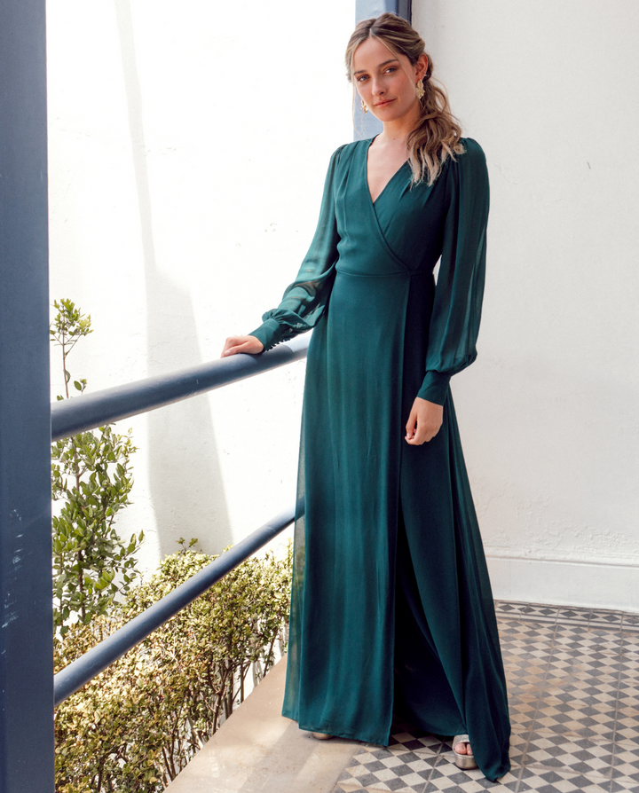 Vestido Largo Jacinta Manga Larga Verde