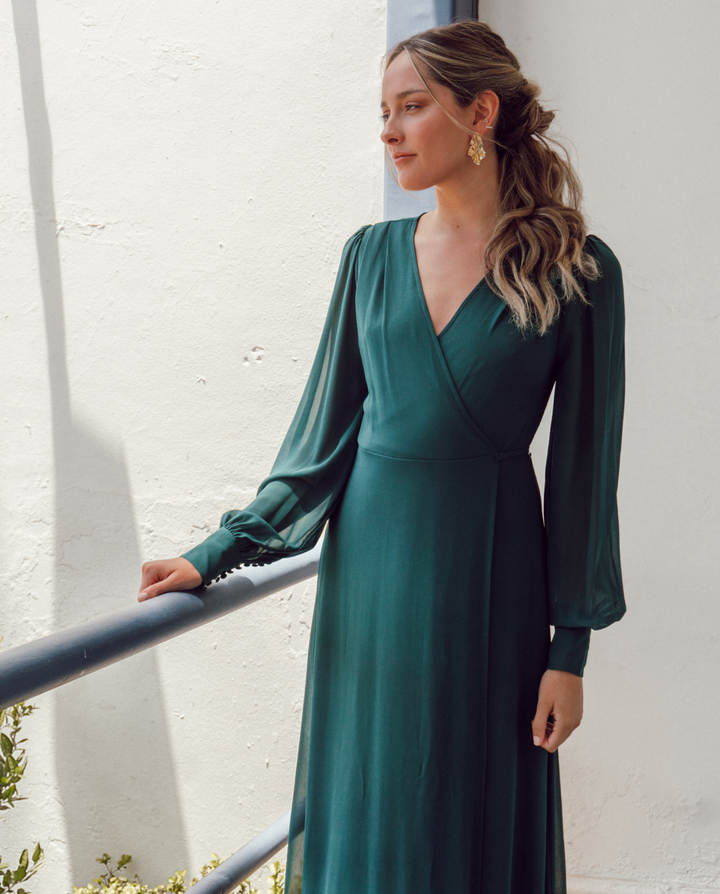 Vestido Largo Jacinta Manga Larga Verde