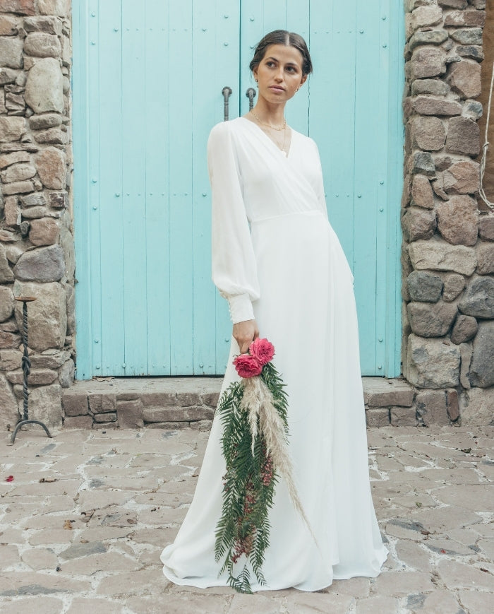 Vestido Largo de Novia Jacinta Manga Larga Ivory