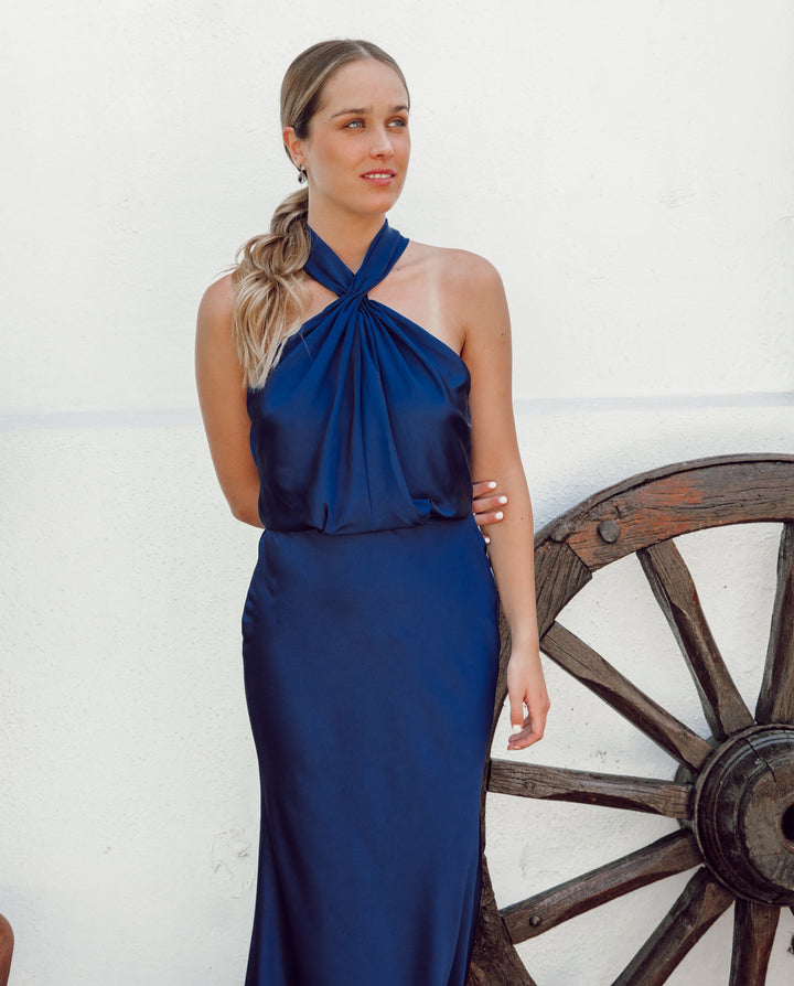 Vestido Largo de Fiesta Sofía Halter Azul