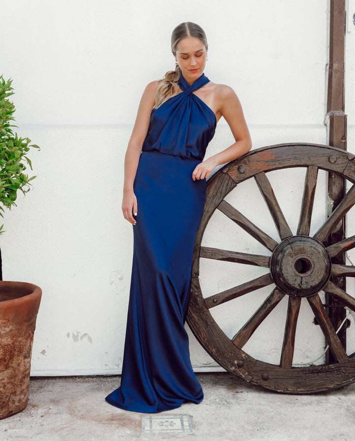Vestido Largo de Fiesta Sofía Halter Azul