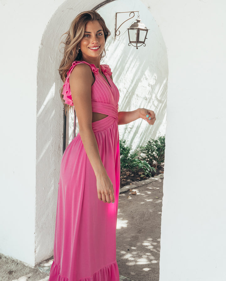 VESTIDO LARGO DE FIESTA OFELIA ROSADO