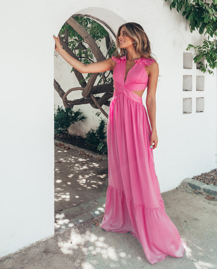 VESTIDO LARGO DE FIESTA OFELIA ROSADO