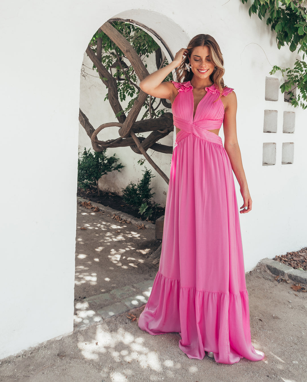 VESTIDO LARGO DE FIESTA OFELIA ROSADO