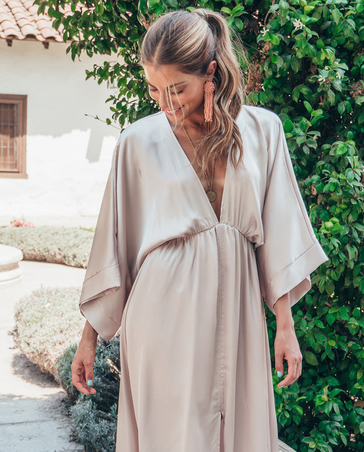 VESTIDO DE FIESTA LARGO POLA SATIN CHAMPAGNE