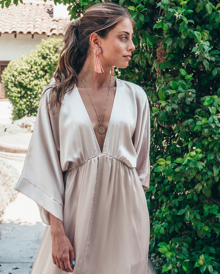 VESTIDO DE FIESTA LARGO POLA SATIN CHAMPAGNE