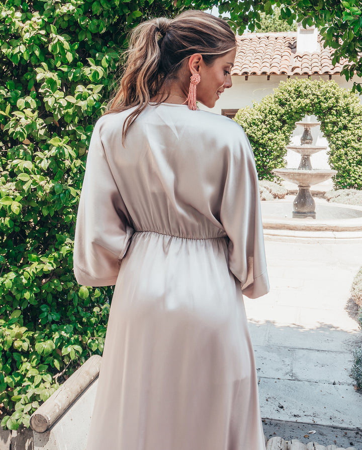 VESTIDO DE FIESTA LARGO POLA SATIN CHAMPAGNE