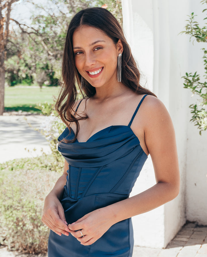 VESTIDO LARGO DE FIESTA CORSET TURQUESA