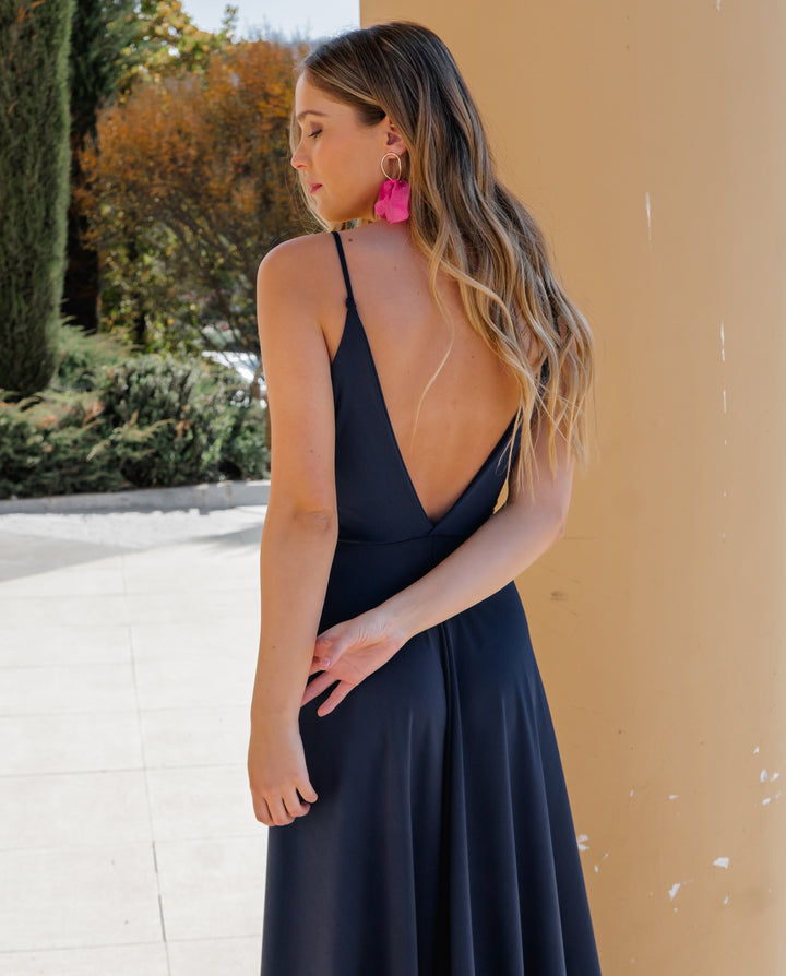 Vestido Largo de Fiesta Nudo Azul Oscuro