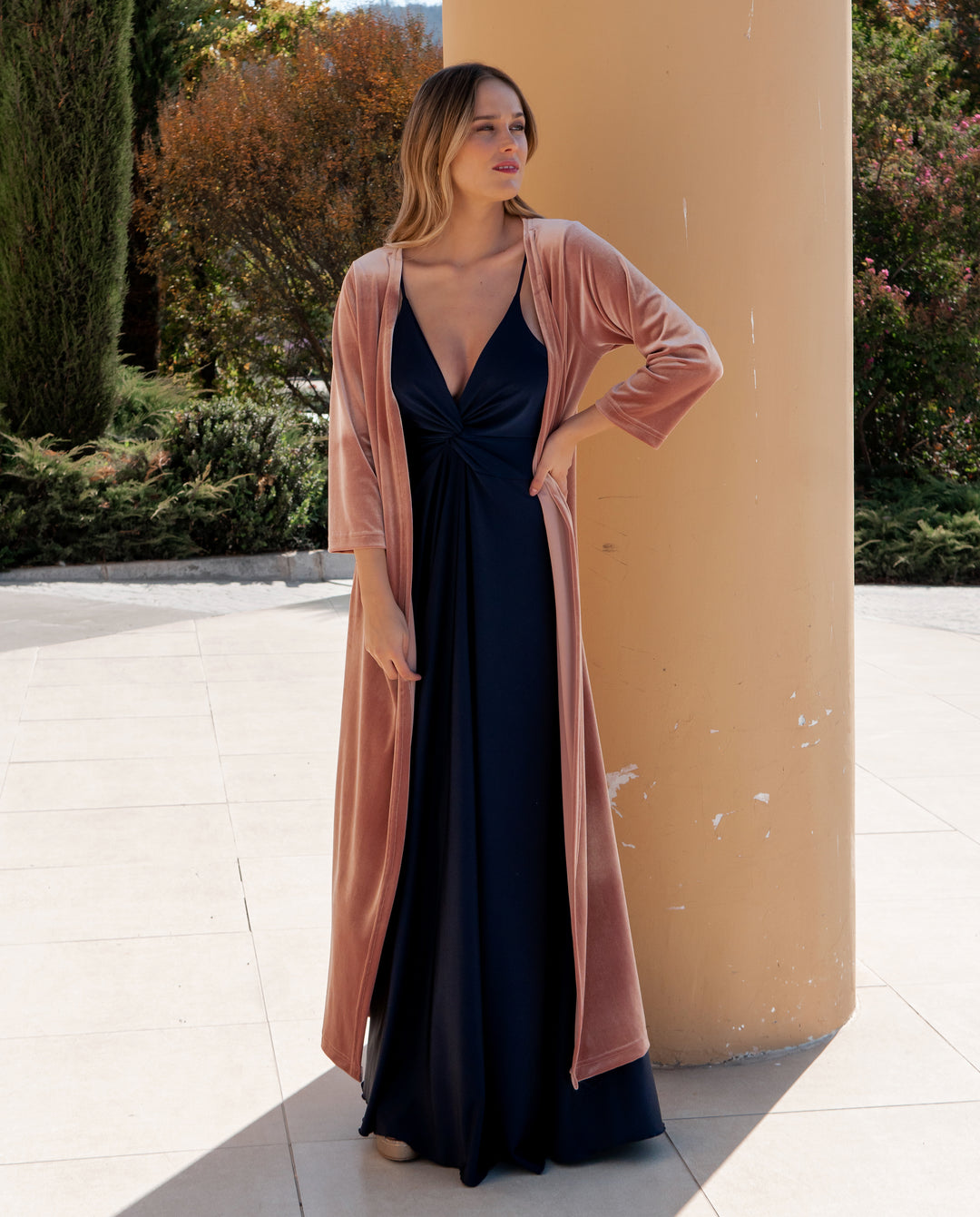 Vestido Largo de Fiesta Nudo Azul Oscuro