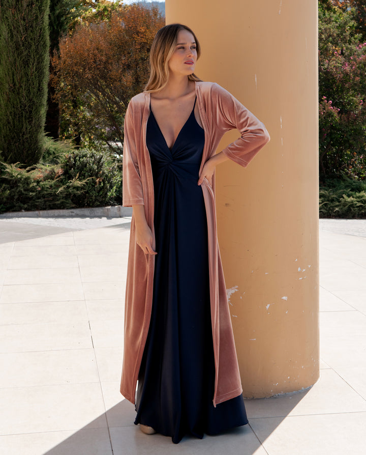 Vestido Largo de Fiesta Nudo Azul Oscuro