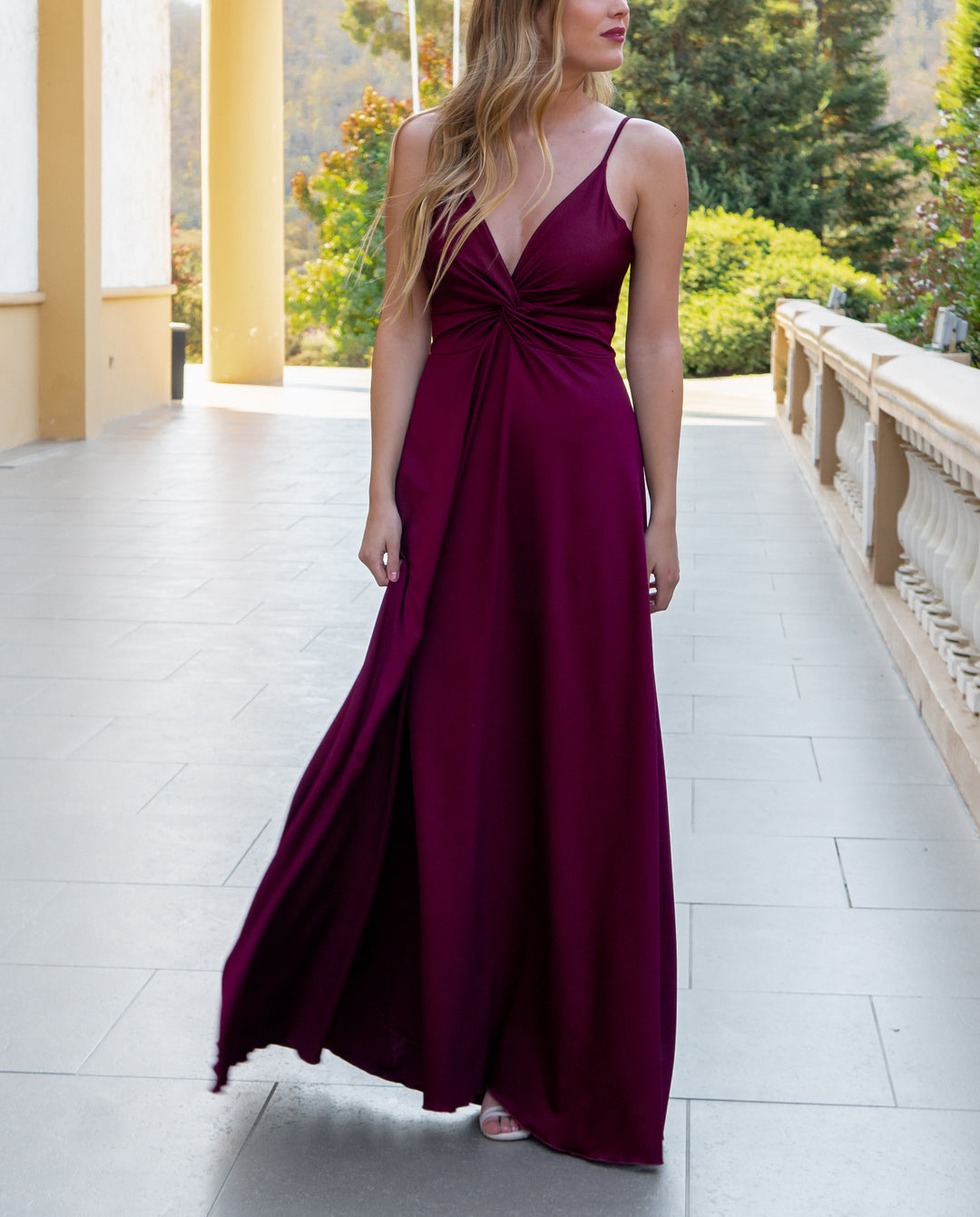 Vestido Largo de Fiesta Nudo Burdeo