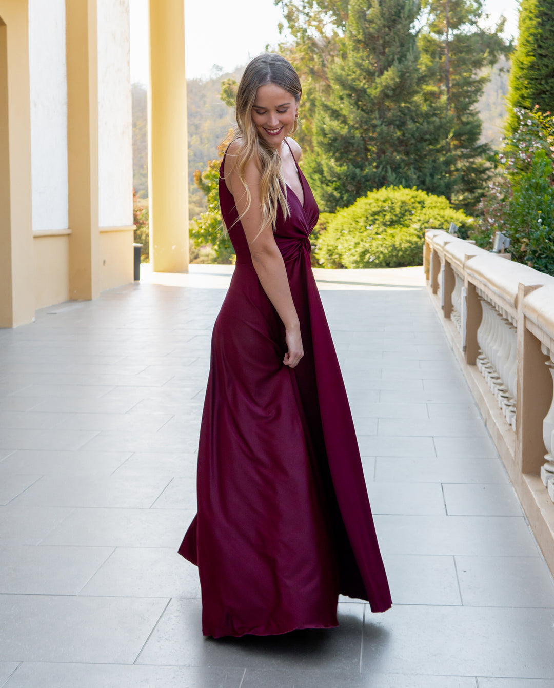 Vestido Largo de Fiesta Nudo Burdeo